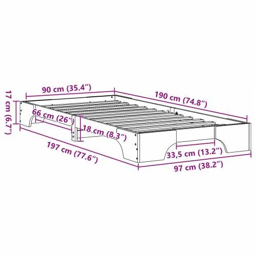 okvir kreveta Bijela Čvrsta borovina 90 x 190 cm Pravokutni Cijena