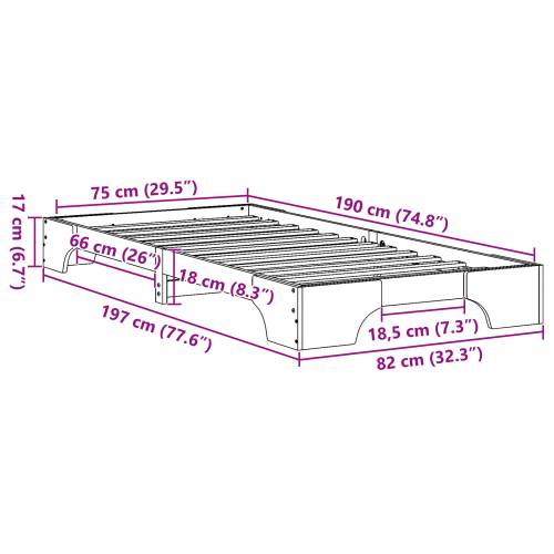 Krevet Vosak smeđi Masivno drvo 75 x 190 cm Krevetna konstrukcija Cijena