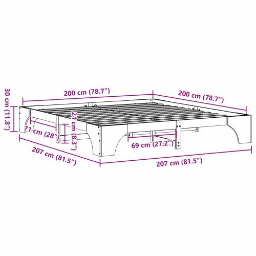 Krevetni okvir Bijela Masivno drvo 200 x 200 cm Minimalistički Cijena