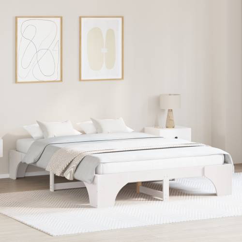 Krevet Bijeli Drvo 150 x 200 cm Minimalistički Krevet od drveta Cijena