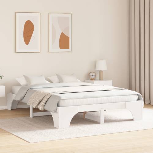 Krevet Bijeli Drvo 150 x 200 cm Minimalistički Krevet od drveta Cijena