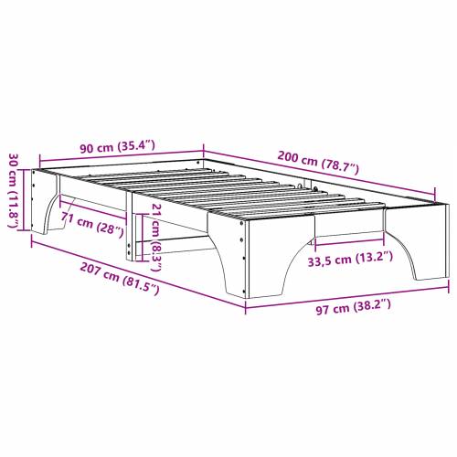 Krevetna konstrukcija Smeđi vosak Čvrsto drvo 90 x 200 cm Cijena