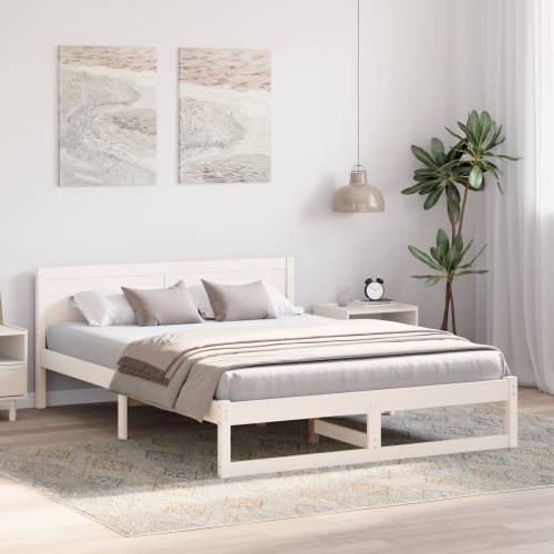 Krevetni okvir Bijela Puno drvo 150 x 200 cm Izdržljiv Cijena