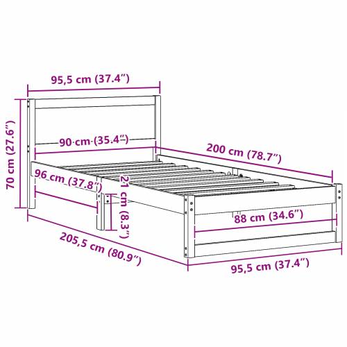 okvir kreveta Prirodni Čvrsta borovina 90 x 200 cm Izdržljiv Cijena