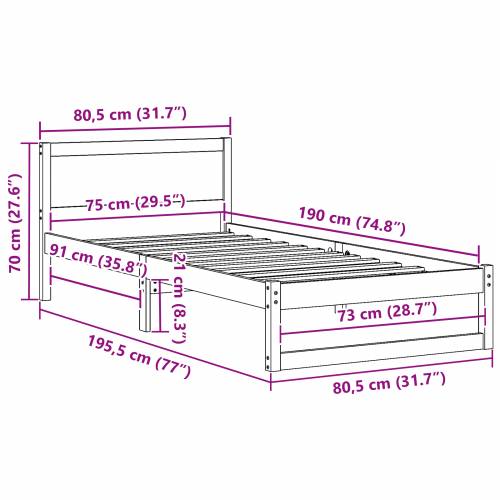 Konstrukcija kreveta Bijela Čvrsto borovo drvo 75 x 190 cm Cijena