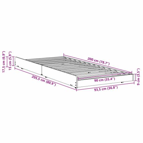 Krevet Prirodni Masivna borovina 90 x 200 cm Prijenosni Cijena