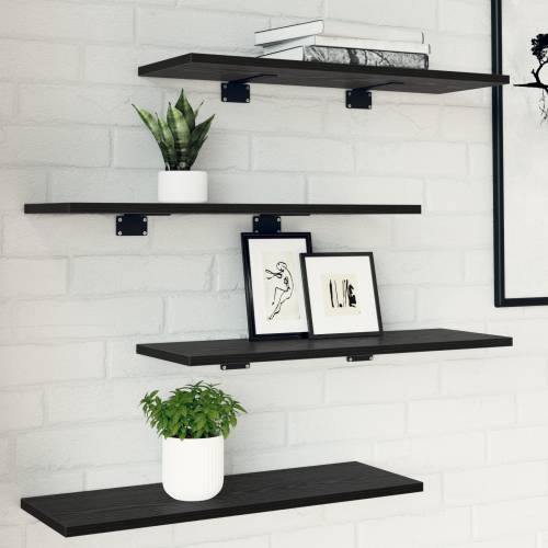 Crna Hrastova Knjigovodstvena Polica - Set od 4, 60x20x1,5 cm, Napravljena od inženjerskog drveta Cijena