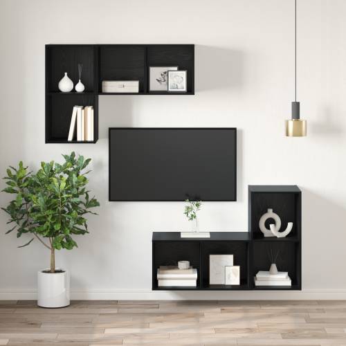 Zidna TV jedinica u crnom hrastu - 37 x 37 x 72 cm, izrađeno od inženjerskog drveta Cijena