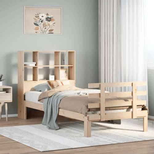 Krevet s regalom za knjige bez madraca 90x190 cm od borovine - Prirodna 90 x 190 cm Cijena