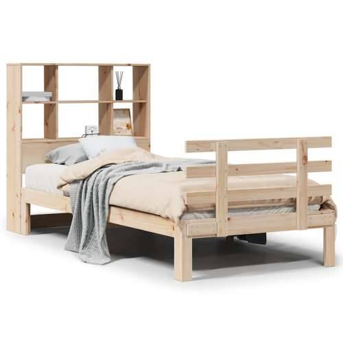 Krevet s regalom za knjige bez madraca 90x190 cm od borovine - Prirodna 90 x 190 cm Cijena