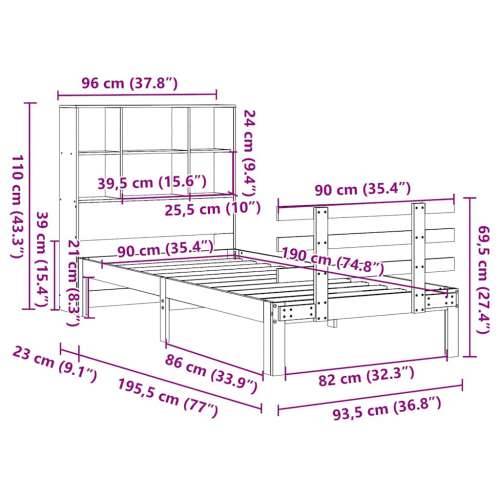 Krevet s regalom za knjige bez madraca 90x190 cm od borovine - Prirodna 90 x 190 cm Cijena