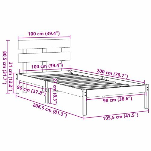 Krevetna konstrukcija s uzglavljem bijela 100x200 cm od masivnog bora Cijena