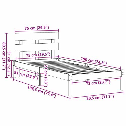 Krevetna Konstrukcija s Uzglavljem Bijela 75x190 cm Masivna Borovina Cijena