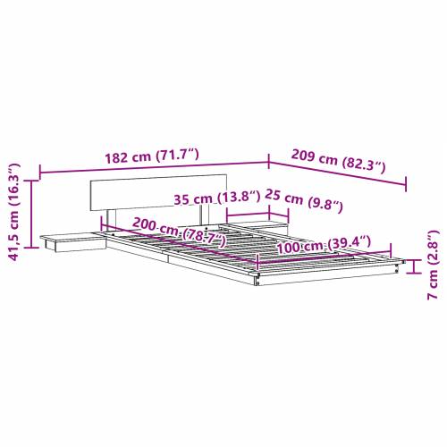 Podni krevetni okvir s noćnim ormarićima Ulašteni smeđi 100x200cm Čvrsta borovina Cijena
