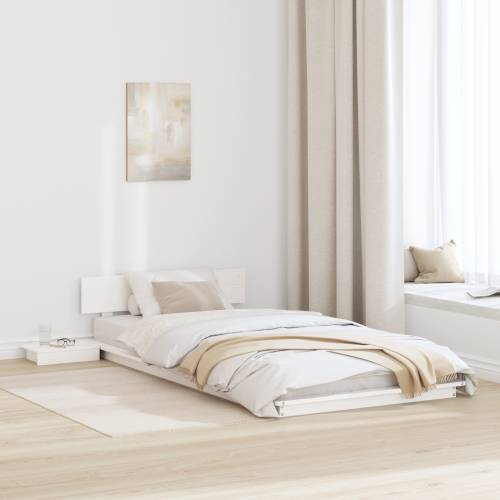 Podna krevetna konstrukcija s noćnim ormarićima Bijela 90x200cm od punog drva Cijena