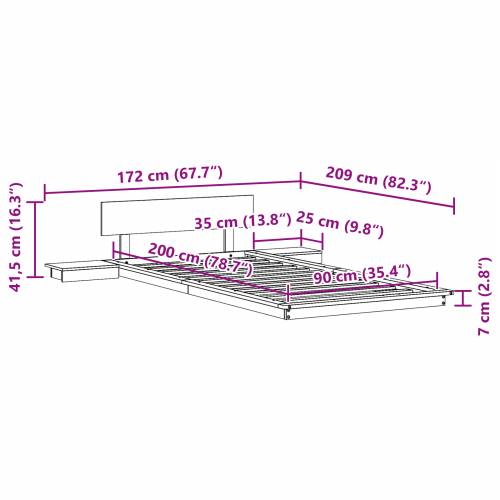 Podna konstrukcija kreveta s noćnim ormarićima Vosak smeđa 90x200cm čvrsto drvo Cijena