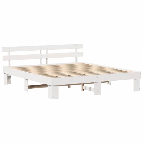 Okvir kreveta s uzglavljem Bijeli 200x200 cm Od punog drva Borovina Cijena