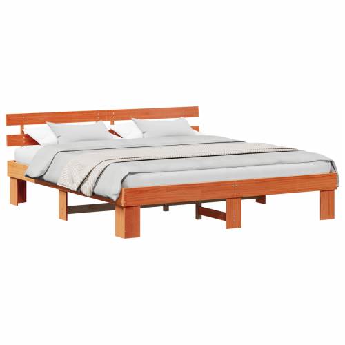 Krevetna konstrukcija s uzglavljem Smeđa 200x200 cm Čvrsta borovina Cijena