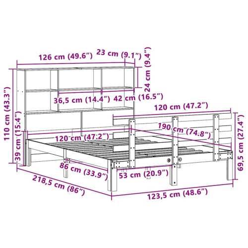 Krevet s regalom za knjige bez madraca 120x190 cm od borovine - Prirodna 120 x 190 cm Cijena