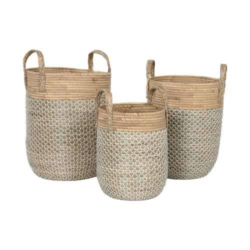 Set košara Home ESPRIT Bijela Prirodno Svijetlo smeđi PVC Uže Morska trava Trske 44 x 44 x 63 cm (3 Dijelovi) Cijena
