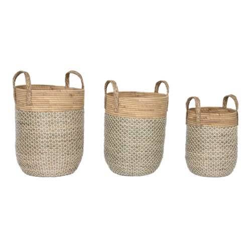 Set košara Home ESPRIT Bijela Prirodno Svijetlo smeđi PVC Uže Morska trava Trske 44 x 44 x 63 cm (3 Dijelovi) Cijena