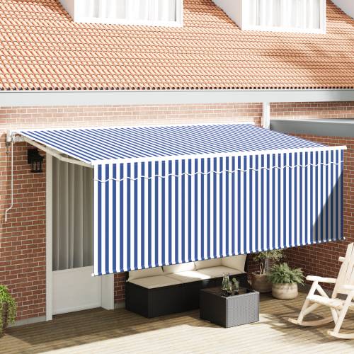 Skrovita tenda Prugasti Plava i bijela Bijela 350 x 200 cm Cijena
