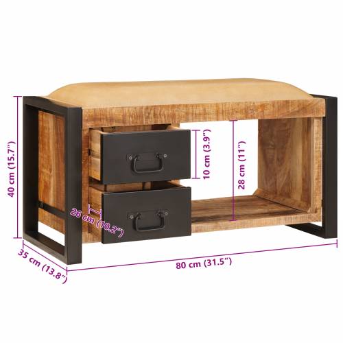 klupa za pohranu s platnom 80x35x40 cm solidno grubo drvo manga Cijena