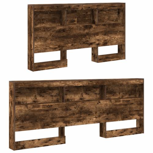 Krevetna polica s policom s uzglavljem s pohranom 2 pcs Dimljeni hrast 140 x 200 cm Cijena