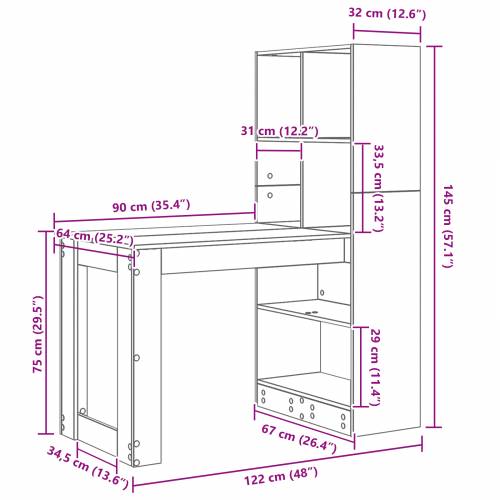 Stol s policom s pohranom Staro drvo 122 x 67 x 145 cm Cijena