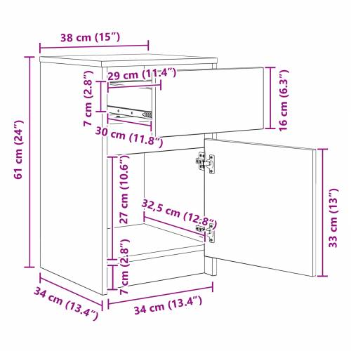 LED noćni ormarić s ladicama Staro drvo 38 x 34 x 61 cm Iverica Cijena
