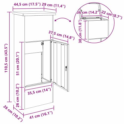 Sandučić za pakete Crna 44.5 x 29 x 110.5 cm Čelik Cijena