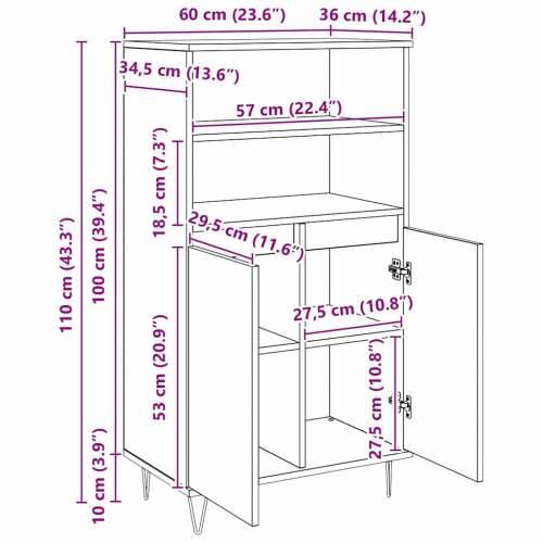 Highboard s policom s pohranom s vratima Smeđa 60 x 36 x 110 cm Konstruirano drvo Cijena