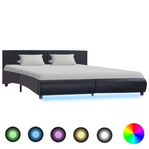 Okvir za krevet od umjetne kože s LED svjetlom crni 160x200 cm  - Crna 160 x 200 cm Cijena
