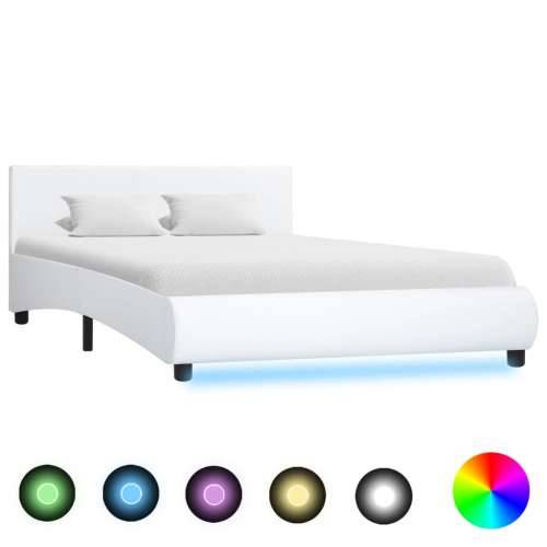 Okvir za krevet od umjetne kože LED bijeli 140 x 200 cm  - Bijela 140 x 200 cm Cijena