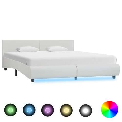 Okvir za krevet od umjetne kože LED bijeli 180 x 200 cm  - Bijela 180 x 200 cm Cijena