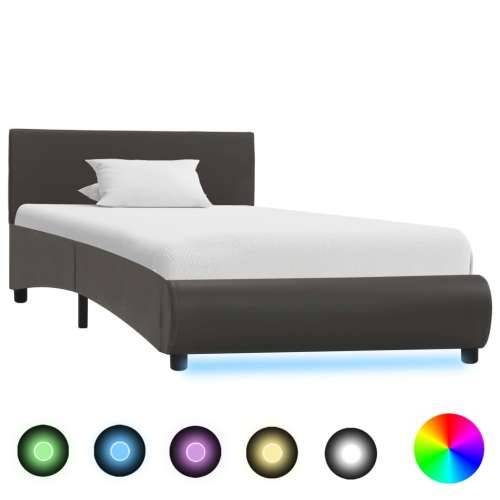 Okvir za krevet od umjetne kože s LED svjetlom sivi 90 x 200 cm  - Siva 90 x 200 cm Cijena