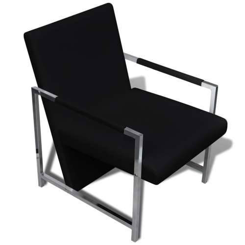 Fotelja od umjetne kože s kromiranim nogama crna Cijena
