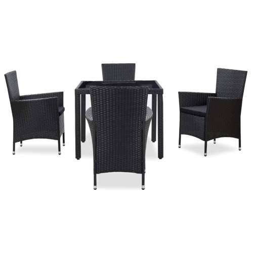 Vrtna garnitura - 5-dijelni vrtni blagovaonski set od poliratana crni - Dužina stola 90 cm 4 Cijena