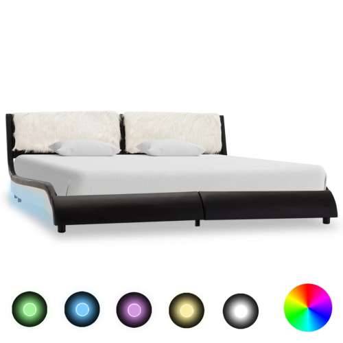Okvir za krevet od umjetne kože LED crno-bijeli 180 x 200 cm - crno-bijela (dlakavo uzglavlje) 180 x 200 cm Cijena