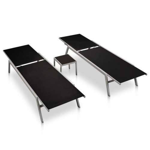 Ležaljke za sunčanje sa stolićem 2 kom čelik i tekstilen crne  Cijena
