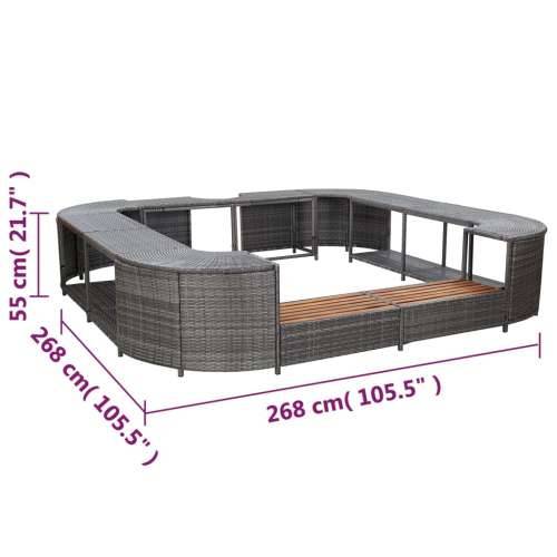 Četvrtasta ograda za vruću kupku siva 268x268x55 cm poliratan - Siva 1 Cijena