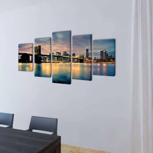 Zidne Slike na Platnu Set s Printom Brooklyn 200 x 100 cm - 200 x 100 cm 1 Pogled sa bruklinskog mosta Cijena
