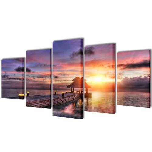 Zidne Slike na Platnu s Printom Pješčane Plaže i Paviljona 100 x 50 cm - 100 x 50 cm 1 Plaža s paviljonom Cijena