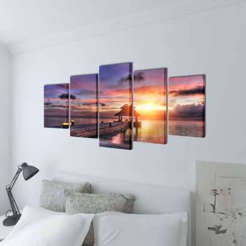Zidne Slike na Platnu s Printom Pješčane Plaže i Paviljona 100 x 50 cm - 100 x 50 cm 1 Plaža s paviljonom Cijena