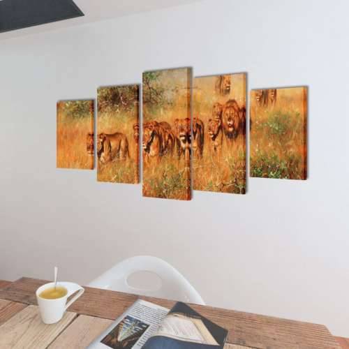 Zidne Slike na Platnu Set s Printom Lavovi 100 x 50 cm Cijena