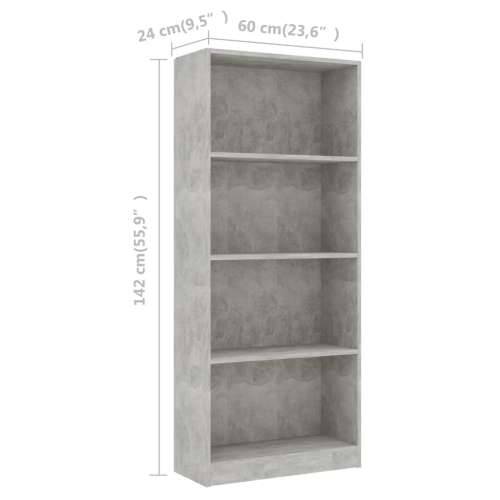 Ormarić za knjige s 4 razine boja betona 60x24x142 cm drveni Cijena