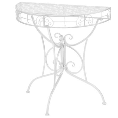 Bočni starinski stolić polukružni metalni 72x36x74 cm srebrni