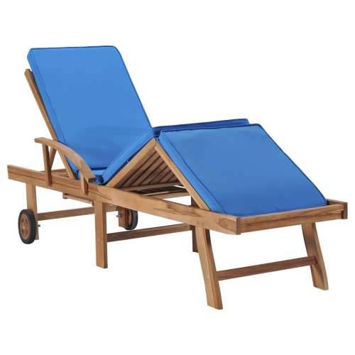 Ležaljke za sunčanje s jastucima 2 kom masivna tikovina plave Cijena