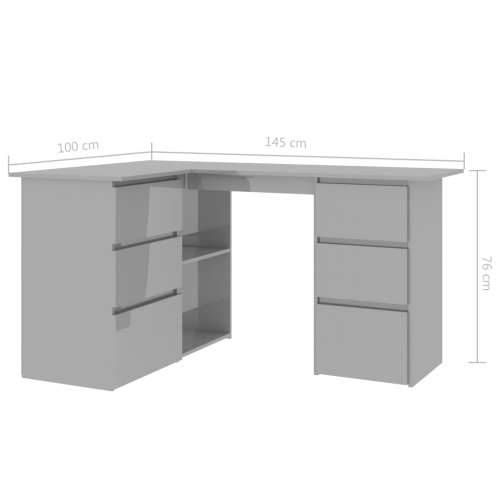 Kutni radni stol visoki sjaj sivi 145 x 100 x 76 cm iverica Cijena