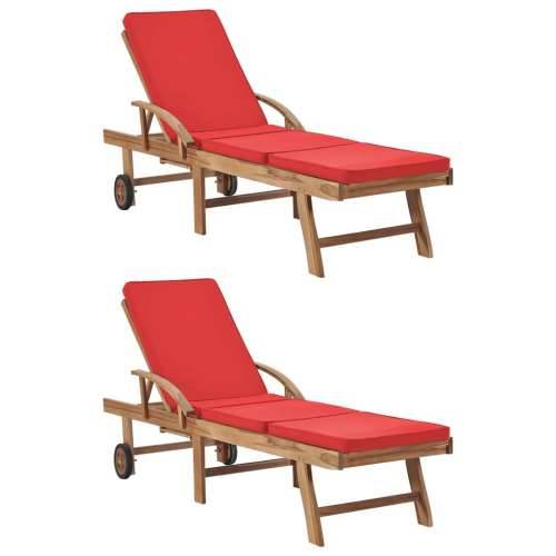Ležaljke za sunčanje s jastucima 2 kom masivna tikovina crvene